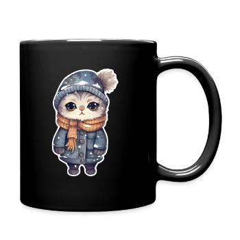 Chat avec chapeau, écharpe et veste - Mug uni - noir - Droite