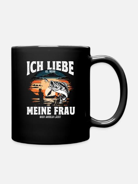 Angler Ich liebe es wenn meine Frau mich Angeln - Tasse einfarbig - Schwarz