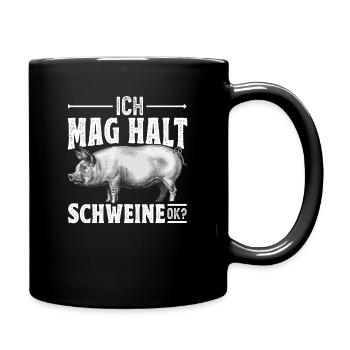 Landwirt Schwein Schweinebauer Spruch - Tasse einfarbig - Schwarz - Rechts