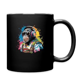 Affe mit Kopfhörer Sonnenbrille Tracht - Tasse einfarbig - Schwarz - Rechts