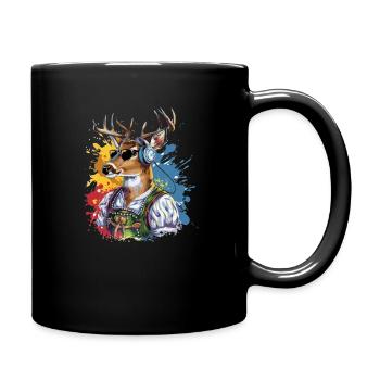 Hirsch mit Kopfhörer Sonnenbrille Fest Tracht - Tasse einfarbig - Schwarz - Rechts