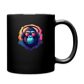 Gorille avec lunettes de soleil et écouteurs dans le Pop Art - Mug uni - noir - Droite