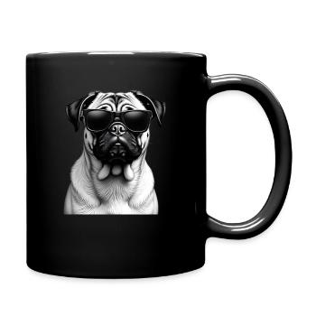 Mops mit Sonnenbrille Tier Motiv Kunst Mops - Tasse einfarbig - Schwarz - Rechts