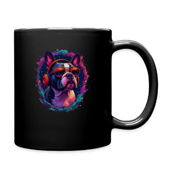 Bouledogue avec lunettes de soleil Motif animalier Art - Mug uni - noir - Droite