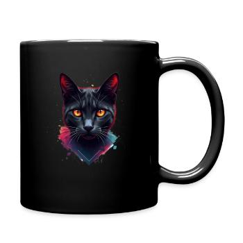 Katzen Kunst Tier Wasserfarben Motiv Katze - Tasse einfarbig - Schwarz - Rechts