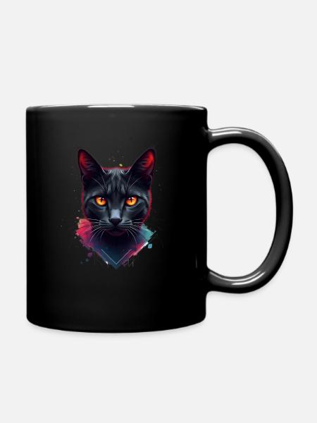 Katzen Kunst Tier Wasserfarben Motiv Katze - Tasse einfarbig - Schwarz