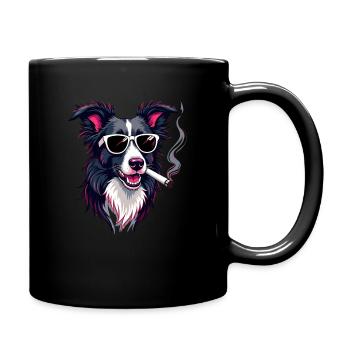 Border Collie Sonnenbrille rauchender Border - Tasse einfarbig - Schwarz - Rechts