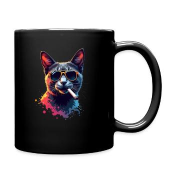 Cat with Sunglasses Animal Motif Smoking Cats - Full Colour Mug - black - Right