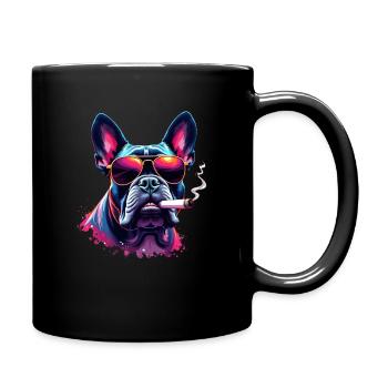 Bouledogue avec lunettes de soleil motif animal fumant - Mug uni - noir - Droite