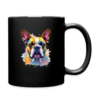 Bulldogge Bunte Kunst Kunstwerk Tier Motiv - Tasse einfarbig - Schwarz - Rechts