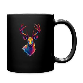 Hirsch Bunte Kunst Kunstwerk Tier Motiv Hirsch - Tasse einfarbig - Schwarz - Rechts
