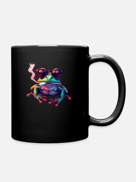 Frosch mit Sonnenbrille Tier Motiv rauchenden - Tasse einfarbig - Schwarz