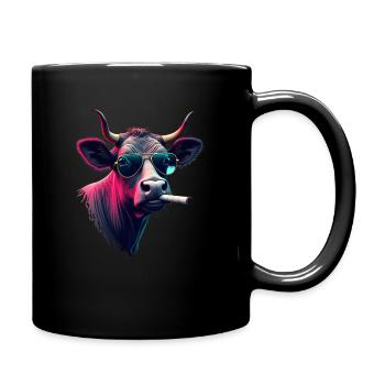 Cow with sunglasses animal motif smoking cow - Full Colour Mug - black - Right