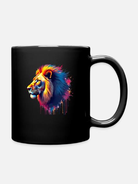 Lion Coloré Art Oeuvre Motif Animal Lion - Mug uni - noir