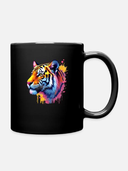 Tiger Bunte Kunst Kunstwerk Tier Motiv Tiger - Tasse einfarbig - Schwarz