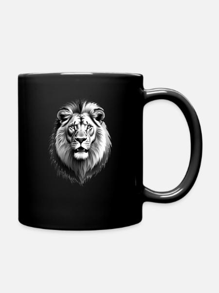 Löwe Schwarz Weiß Outfit Tier Motiv Kunst Löwen - Tasse einfarbig - Schwarz