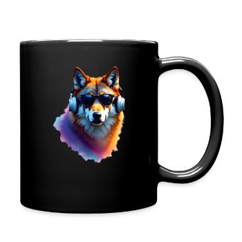 Wolf Kunst Kunstwerk Wasserfarbe Wald Wolf - Tasse einfarbig - Schwarz - Rechts