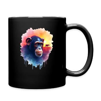 Schimpanse Kunst Kunstwerk Wasserfarbe Wald Affen - Tasse einfarbig - Schwarz - Rechts