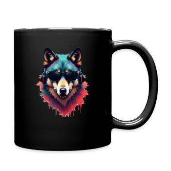 Wolf Kunst Kunstwerk Wasserfarbe Wald Wolf - Tasse einfarbig - Schwarz - Rechts