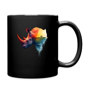 Nashorn Kunst Kunstwerk Wasserfarbe Wald Nashorn - Tasse einfarbig - Schwarz - Rechts