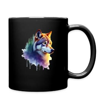 Wolf Kunst Kunstwerk Wasserfarbe Wald Wolf - Tasse einfarbig - Schwarz - Rechts