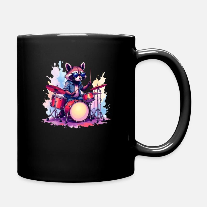 Waschbär Musik Drums Schlagzeug Waschbär - Tasse einfarbig - Schwarz