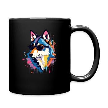 Wolf Kunst Kunstwerk Pop Art Wolfs - Tasse einfarbig - Schwarz - Rechts