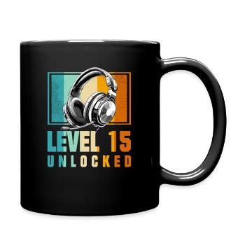 15th Birthday Boy Video Gamer Level 15 Unlocked - Full Colour Mug - black - Right