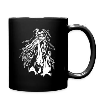 PFERD Portrait Pferde Reiter Wilsigns - Tasse einfarbig - Schwarz - Rechts