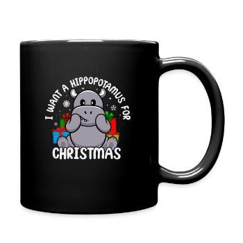 Weihnachten Nilpferd Weihnachtsmann - Tasse einfarbig - Schwarz - Rechts