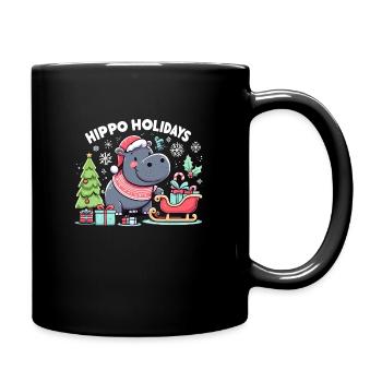 Weihnachten Nilpferd Weihnachtsmann - Tasse einfarbig - Schwarz - Rechts