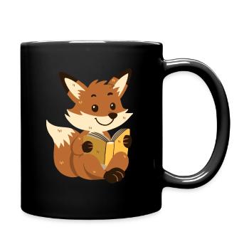 Fuchs liest ein Buch - Tasse einfarbig - Schwarz - Rechts
