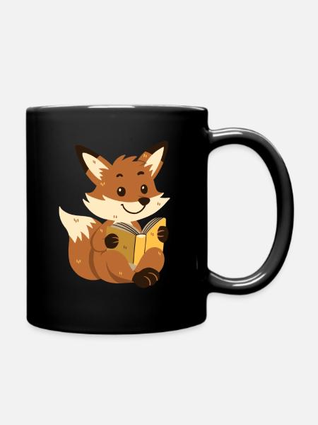 Fuchs liest ein Buch - Tasse einfarbig - Schwarz