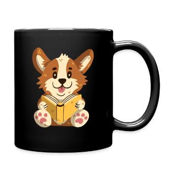 Corgi liest ein Buch - Tasse einfarbig - Schwarz - Rechts