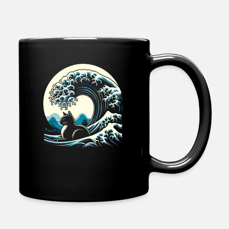 Surfing Cat Die Große Welle Vor Kanagawa Surfer - Tasse einfarbig - Schwarz