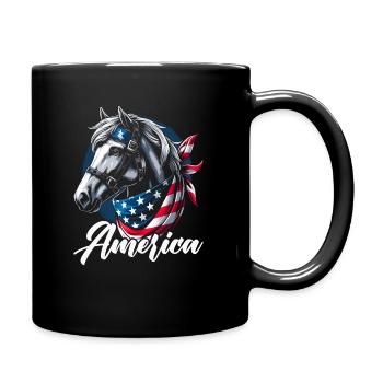 American Horse Lover USA Flag America Fourth By - Full Colour Mug - black - Right