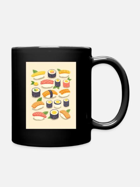 Vibrant Sushi Assortment Illustration - Full Colour Mug - black