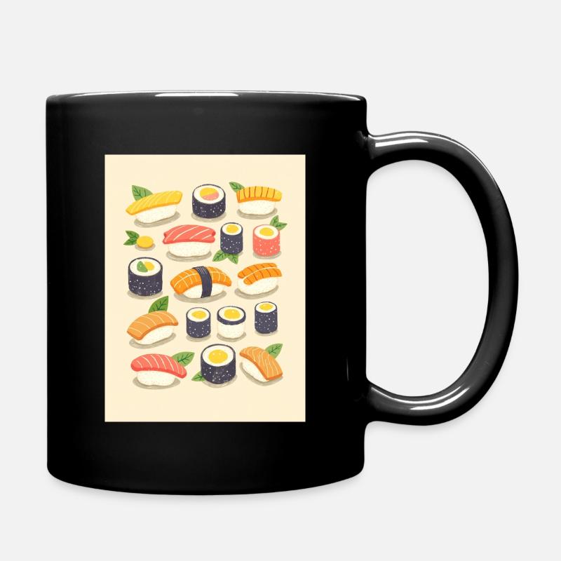 Vibrant Sushi Assortment Illustration - Full Colour Mug - black