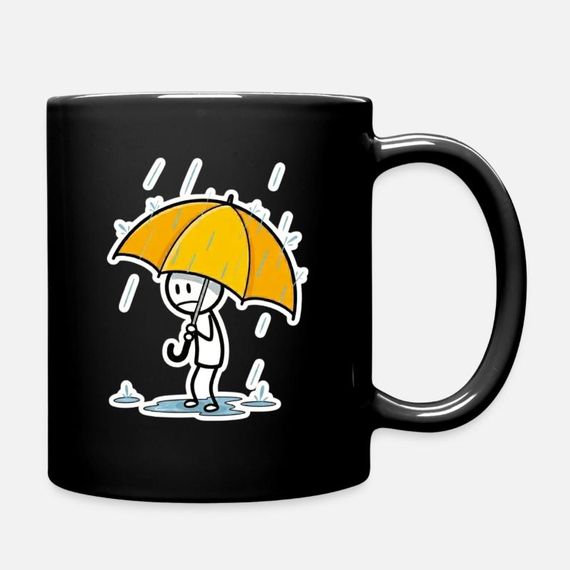 Parapluie jaune sous la pluie – style minimaliste - Mug uni - noir
