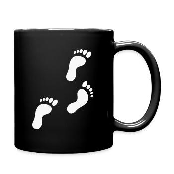 Barfuß-Fußspur • Dezentes Muster Miniprint - Tasse einfarbig - Schwarz - Rechts