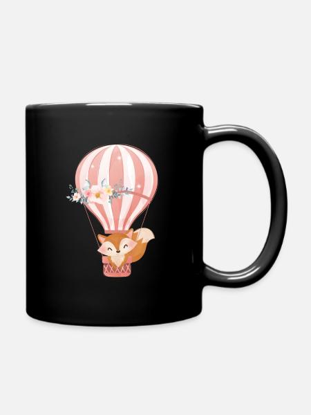 Doux renard dessiné avec une montgolfière - Mug uni - noir