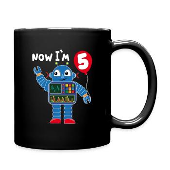 Roboter fünfter 5. Geburtstag - Tasse einfarbig - Schwarz - Rechts