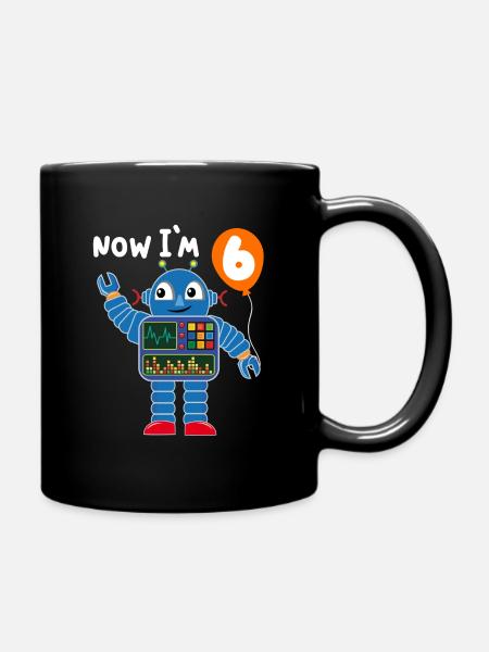 Roboter 6. Geburtstag - Tasse einfarbig - Schwarz