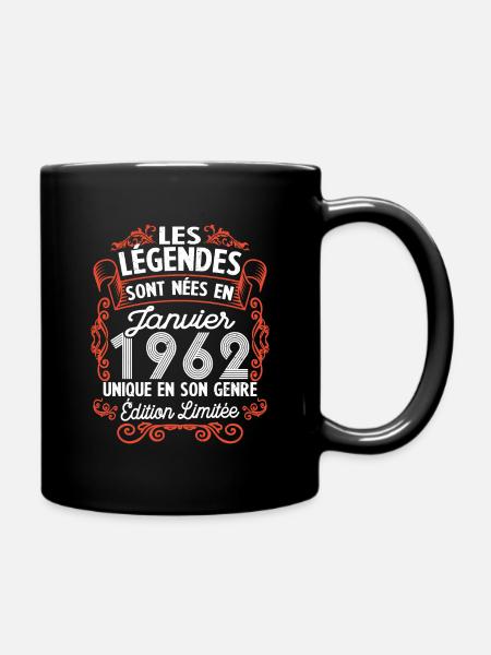 Vintage Flourish Cadeau Anniversaire Janvier 1962 - Mug uni - noir