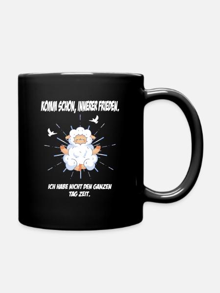 Komm schon innerer Frieden Schaf Friedenstaube - Tasse einfarbig - Schwarz