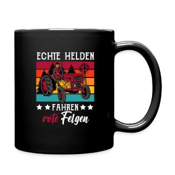 Traktor Trecker Echte Helden Fahren Rote Felgen - Tasse einfarbig - Schwarz - Rechts