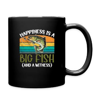 Angler Angeln Geschenkidee Happiness Is A Big Fish - Tasse einfarbig - Schwarz - Rechts