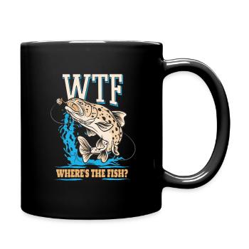 Angler Fishing Gift Idea WTF Where's The Fish - Full Colour Mug - black - Right