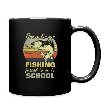 Un pêcheur né pour aller à la pêche forcé d’aller à l’école - Mug uni - noir - Droite