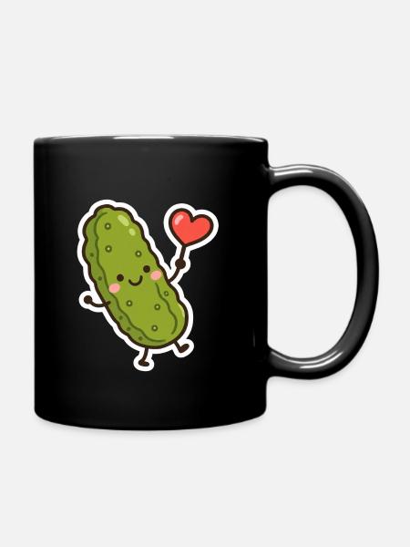 Kuschelige Gurke mit Herz - Tasse einfarbig - Schwarz